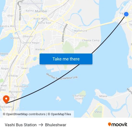 Vashi Bus Station to Bhuleshwar map