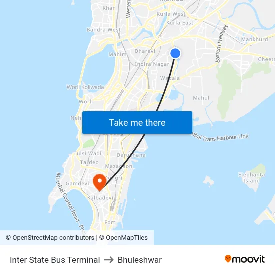 Inter State Bus Terminal to Bhuleshwar map
