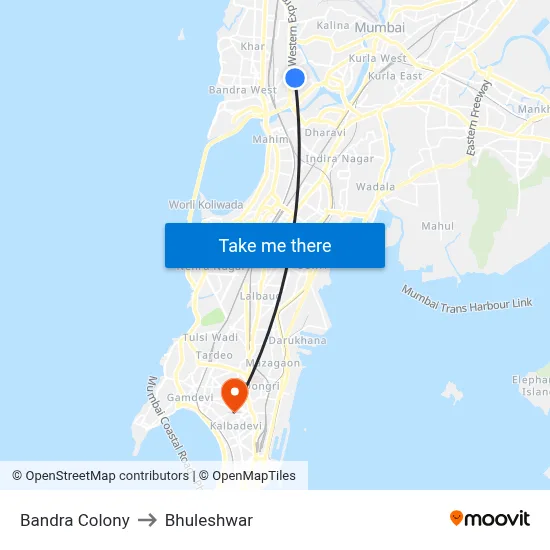 Bandra Colony to Bhuleshwar map