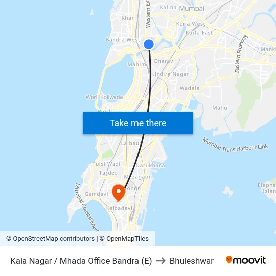 Kala Nagar / Mhada Office Bandra (E) to Bhuleshwar map