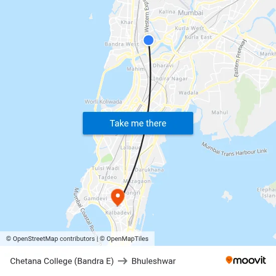 Chetana College (Bandra E) to Bhuleshwar map
