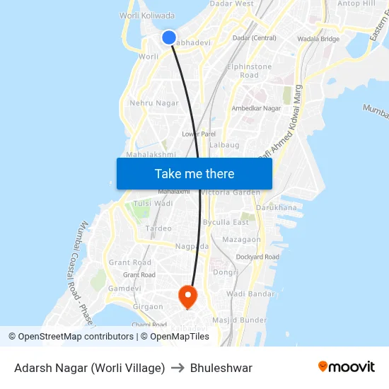 Adarsh Nagar (Worli Village) to Bhuleshwar map