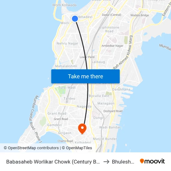 Babasaheb Worlikar Chowk (Century Bazar) to Bhuleshwar map