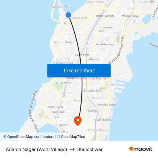 Adarsh Nagar (Worli Village) to Bhuleshwar map