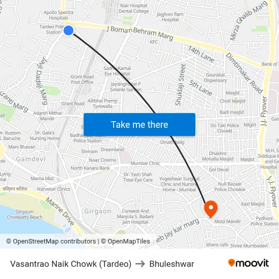 Vasantrao Naik Chowk (Tardeo) to Bhuleshwar map