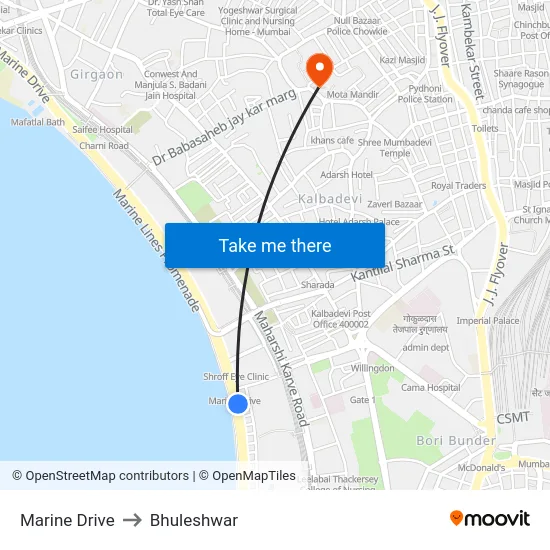 Marine Drive to Bhuleshwar map