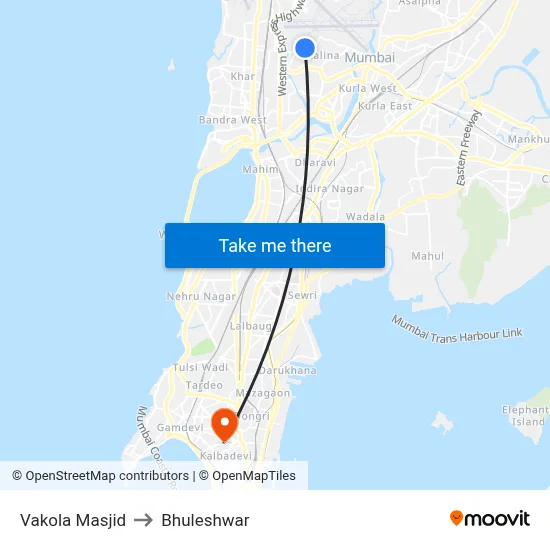 Vakola Masjid to Bhuleshwar map