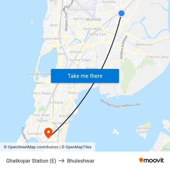 Ghatkopar Station (E) to Bhuleshwar map