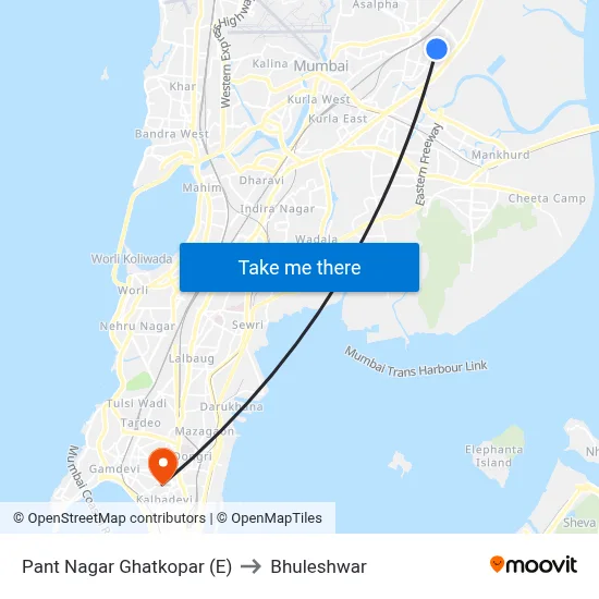 Pant Nagar Ghatkopar (E) to Bhuleshwar map