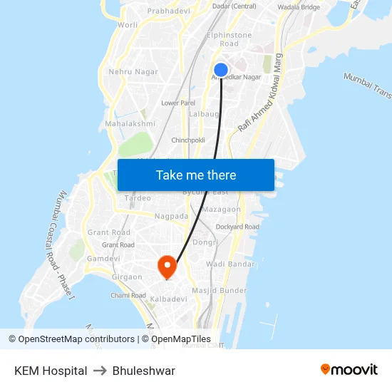 KEM Hospital to Bhuleshwar map