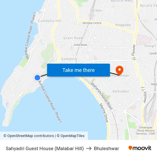 Sahyadri Guest House (Malabar Hill) to Bhuleshwar map