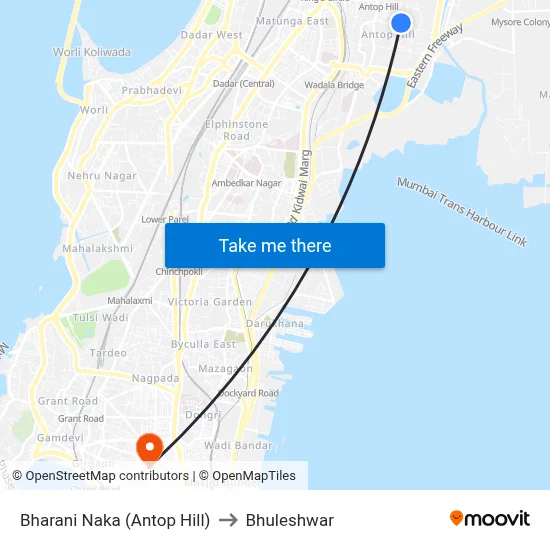Bharani Naka (Antop Hill) to Bhuleshwar map