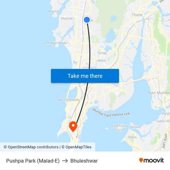 Pushpa Park (Malad-E) to Bhuleshwar map