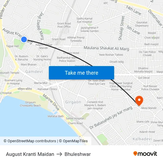 August Kranti Maidan to Bhuleshwar map