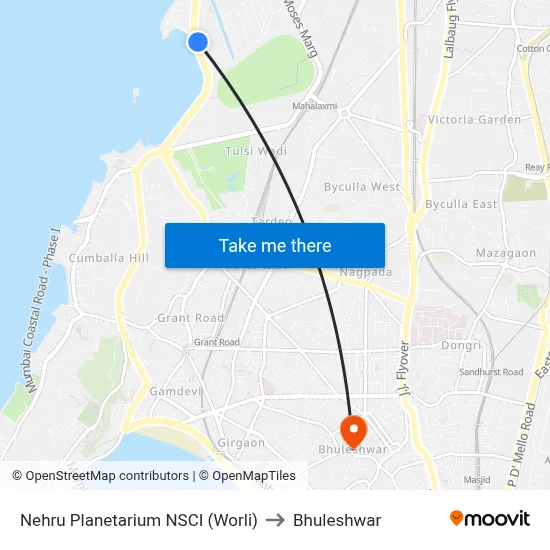 Nehru Planetarium NSCI (Worli) to Bhuleshwar map