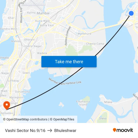 Vashi Sector No.9/16 to Bhuleshwar map