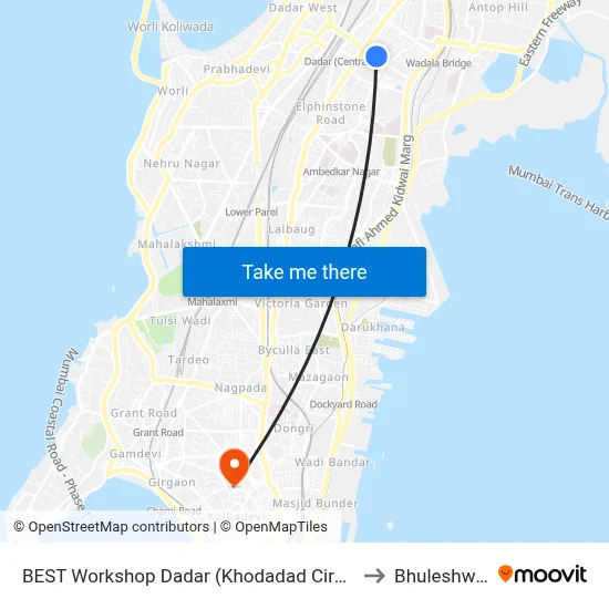 BEST Workshop Dadar (Khodadad Circle) to Bhuleshwar map