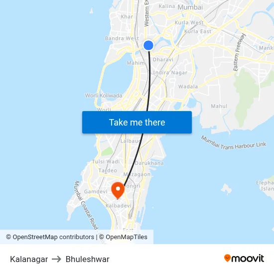 Kalanagar to Bhuleshwar map