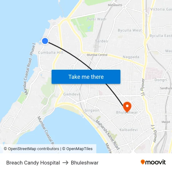 Breach Candy Hospital to Bhuleshwar map