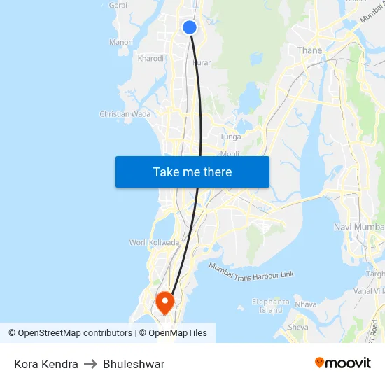 Kora Kendra to Bhuleshwar map