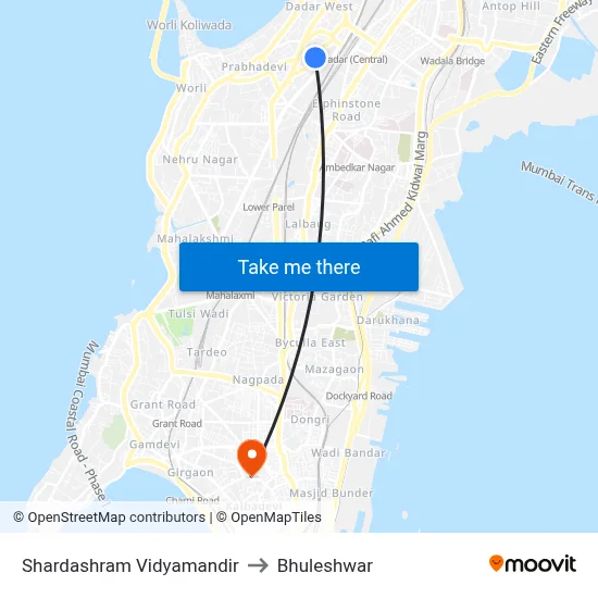 Shardashram Vidyamandir to Bhuleshwar map