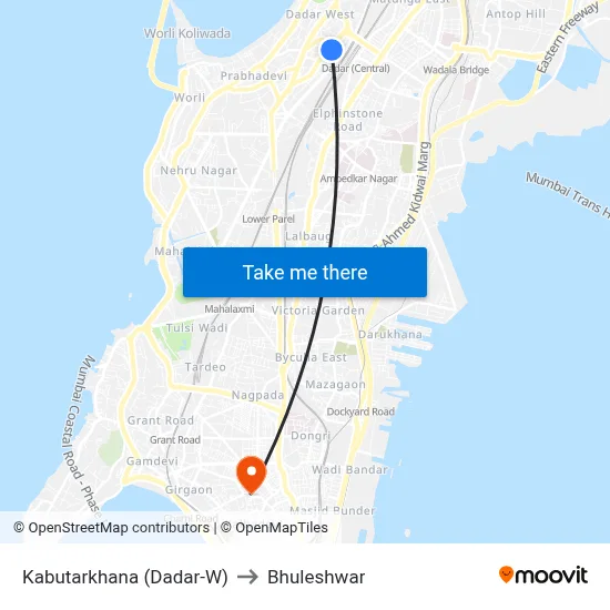 Kabutarkhana (Dadar-W) to Bhuleshwar map