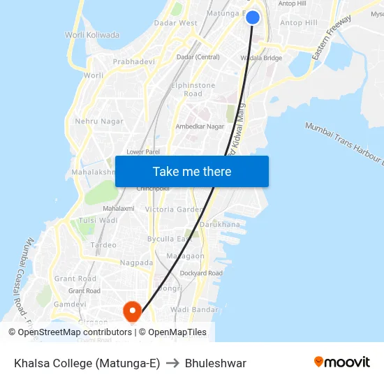 Khalsa College (Matunga-E) to Bhuleshwar map