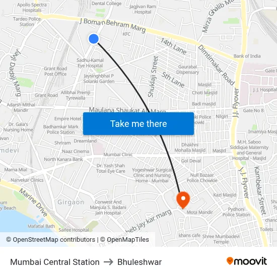 Mumbai Central Station to Bhuleshwar map