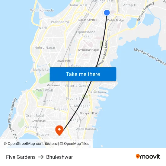 Five Gardens to Bhuleshwar map