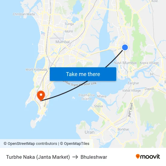 Turbhe Naka (Janta Market) to Bhuleshwar map