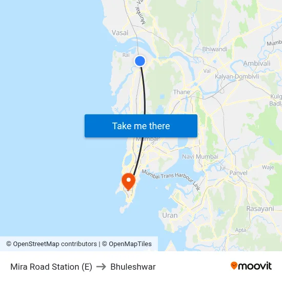 Mira Road Station (E) to Bhuleshwar map