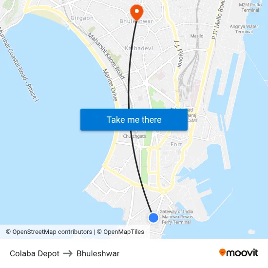 Colaba Depot to Bhuleshwar map