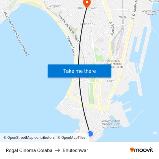 Regal Cinema Colaba to Bhuleshwar map