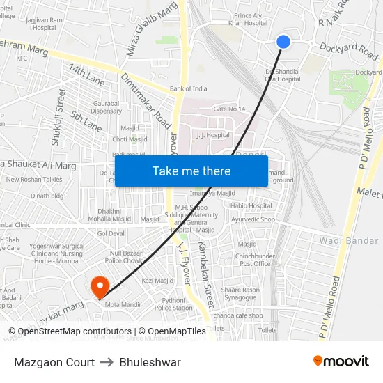 Mazgaon Court to Bhuleshwar map