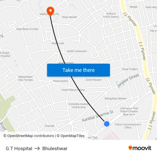 G.T Hospital to Bhuleshwar map