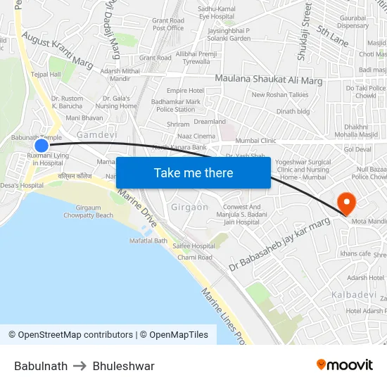 Babulnath to Bhuleshwar map