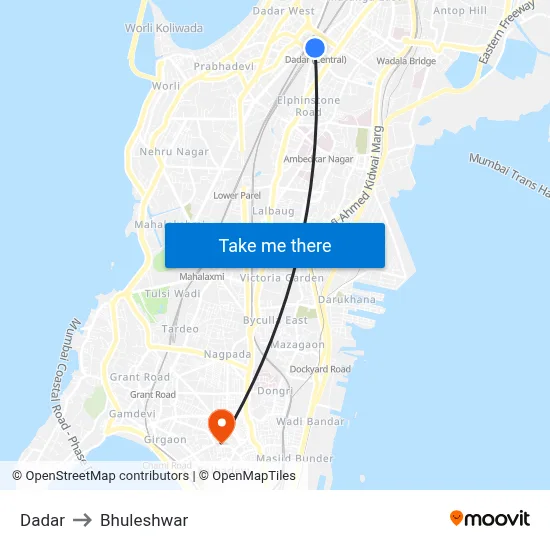 Dadar to Bhuleshwar map