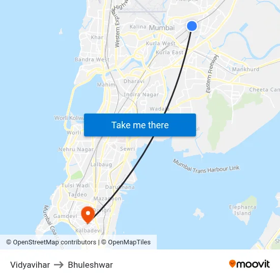Vidyavihar to Bhuleshwar map