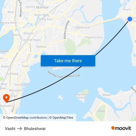 Vashi to Bhuleshwar map
