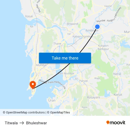Titwala to Bhuleshwar map
