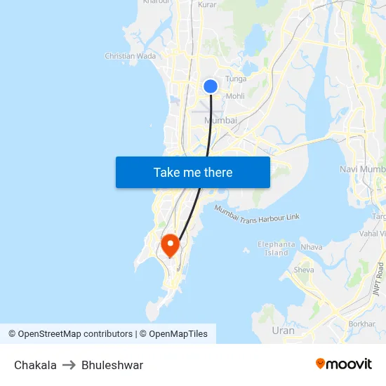 Chakala to Bhuleshwar map