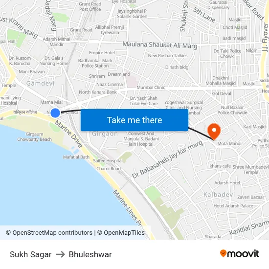 Sukh Sagar to Bhuleshwar map