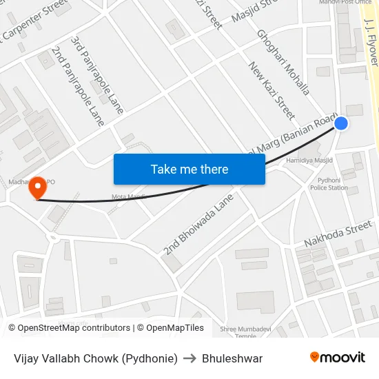 Vijay Vallabh Chowk (Pydhonie) to Bhuleshwar map