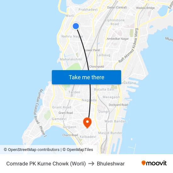 Comrade PK Kurne Chowk (Worli) to Bhuleshwar map