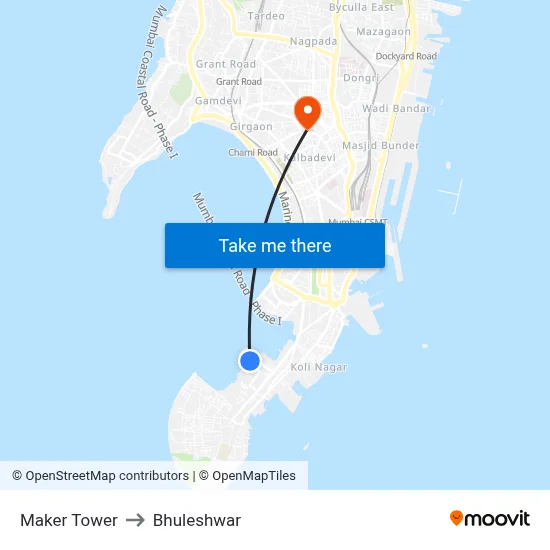 Maker Tower to Bhuleshwar map