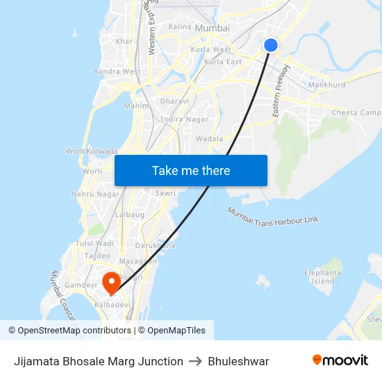Jijamata Bhosale Marg Junction to Bhuleshwar map