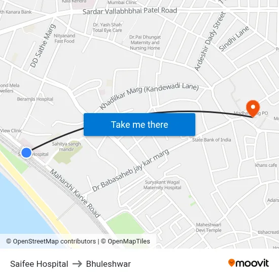 Saifee Hospital to Bhuleshwar map