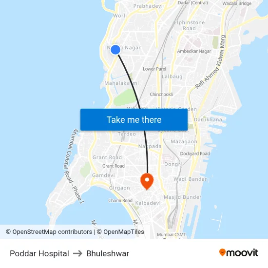 Poddar Hospital to Bhuleshwar map