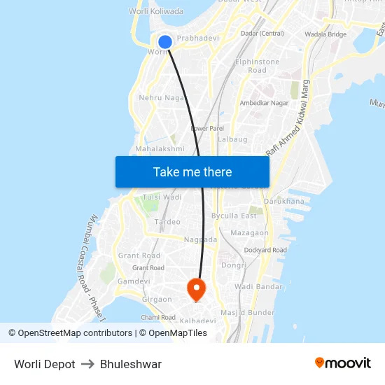 Worli Depot to Bhuleshwar map