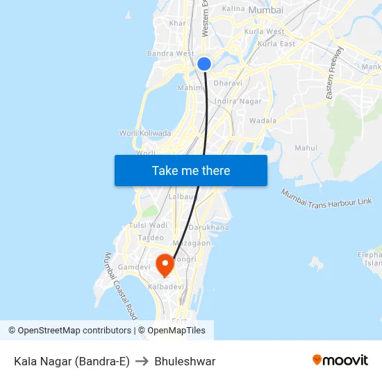 Kala Nagar (Bandra-E) to Bhuleshwar map